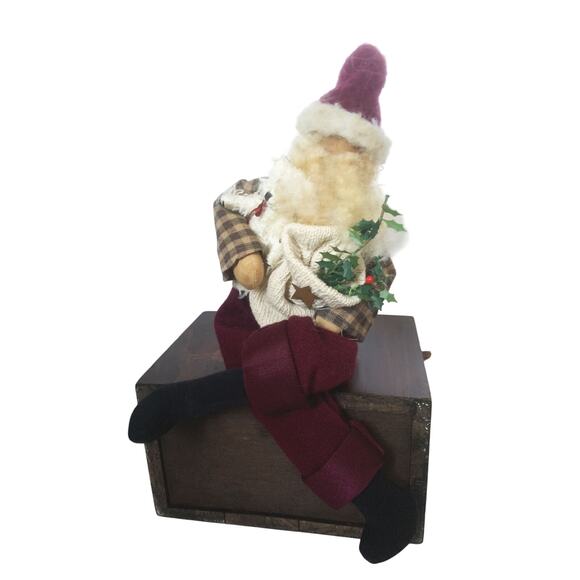 Vintage Folk Art Privative Look Santa Clause w/ Teddy Bear and Bag Shelf Sitter - Picture 4 of 7